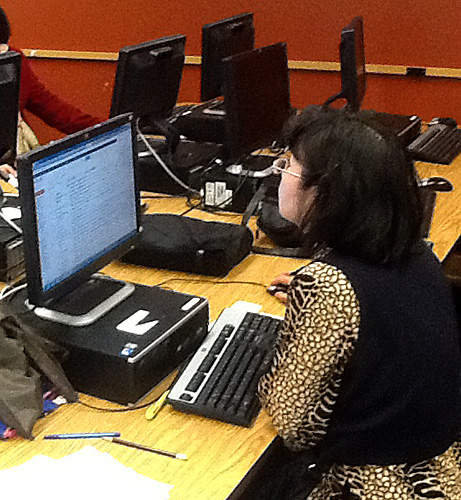 A CCSF student in the class of Marilyn McNeal, computer instructor